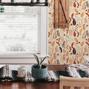 Beige Cozy fall Peel and Stick wallpaper / Boho Removable wallpaper / Neutral wallpaper - Self-adhesive or Traditional