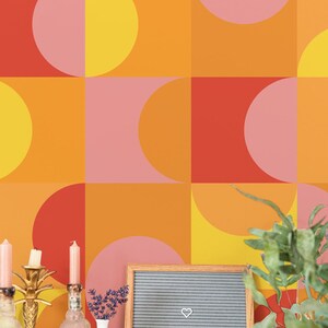 Vivid geometric wallpaper - Peel and Stick Wallpaper or Non Pasted Wallpaper / Geometric Removable wallpaper / Orange wallpaper
