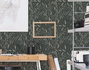 Green Botanical Peel and Stick wallpaper / Leaf Removable wallpaper / Green wallpaper - Self-adhesive or Traditional