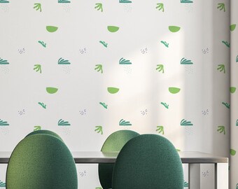 Green plant Minimalist Peel and Stick wallpaper / Leaf Removable wallpaper / White Simple wallpaper - Self-adhesive or Traditional