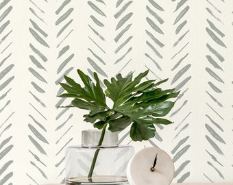 Papier peint à chevrons vert sauge - Papier peint adhésif ou non encollé / Papier peint amovible à chevrons / Papier peint vert