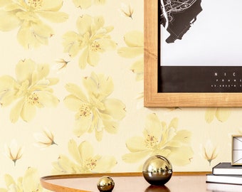 Vintage Yellow Dafodils wallpaper - Peel and Stick Wallpaper or Non Pasted Wallpaper / Floral Removable wallpaper / Yellow wallpaper