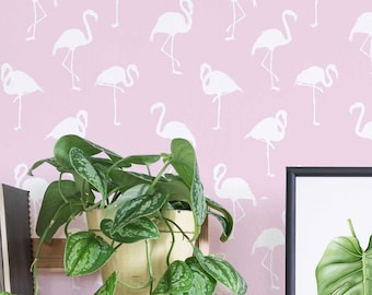 Papier peint Salon Flamingo - Papier peint autocollant ou papier peint non encollé / Papier peint amovible Oiseau / Papier peint auto-adhésif rose