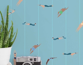 Schwimmbad-Tapete – Selbstklebende Tapete oder Tapete ohne Kleister / Lustige, abnehmbare Tapete / Schwarze selbstklebende Tapete