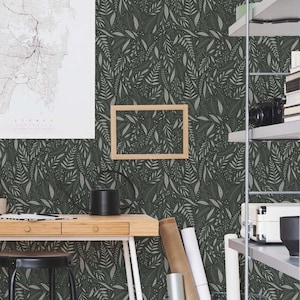 Green Botanical Peel and Stick wallpaper / Leaf Removable wallpaper / Green wallpaper - Self-adhesive or Traditional
