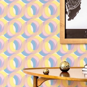 Transparent Circles wallpaper - Peel and Stick Wallpaper or Non Pasted Wallpaper / Geometric Removable wallpaper / Yellow wallpaper