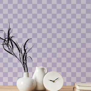 Purple Pastel Check wallpaper - Peel and Stick Wallpaper or Non Pasted Wallpaper / Check Removable wallpaper / Purple wallpaper