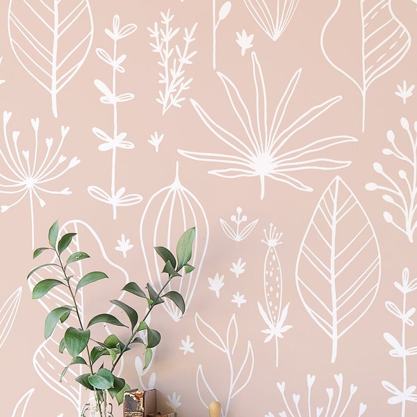Boho Nursery Removable wallpaper / Aesthetic Boho Self-adhesive or Traditional wallpaper / Pink Aesthetic Boho Peel and Stick wallpaper