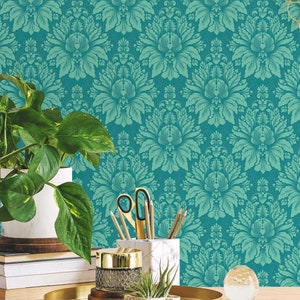 Turquoise Damask wallpaper - Peel and Stick Wallpaper or Non Pasted Wallpaper / Damask Removable wallpaper / Turquoise wallpaper