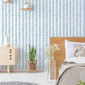 Blue and white Brush Stroke Peel and Stick wallpaper / Herringbone Removable wallpaper / Striped wallpaper - Self-adhesive or Traditional