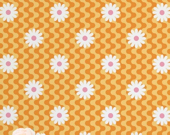 Tapeta w kwiaty w stylu retro – samoprzylepna lub bez kleju / Tapeta w kwiaty z możliwością usunięcia / Pomarańczowa tapeta samoprzylepna