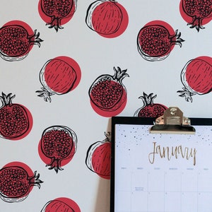 Pomegranate Peel and Stick wallpaper / Fruit Removable wallpaper / Pomegranate wallpaper - Self-adhesive or Traditional
