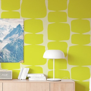 Retro Geometric wallpaper - Peel and Stick Wallpaper or Non Pasted Wallpaper / Geometric Removable wallpaper / Green self-adhesive wallpaper
