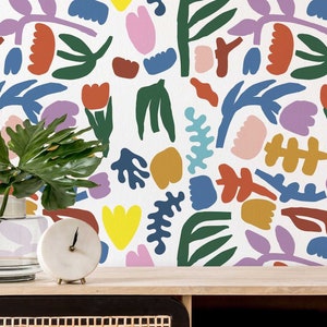 Bright shapes wallpaper - Peel and Stick or Non Pasted Wallpaper / Abstract Coral Removable wallpaper / Colorful self-adhesive wallpaper