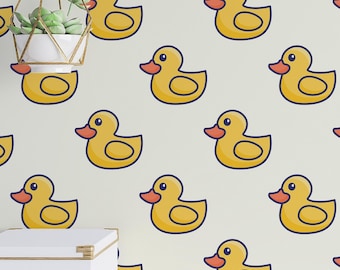 Rubber Duck wallpaper - Peel and Stick Wallpaper or Non Pasted Wallpaper / Bird Removable wallpaper / Yellow self-adhesive wallpaper