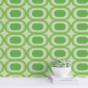 Vintage Retro wallpaper - Peel and Stick Wallpaper or Non Pasted Wallpaper / Geometric Removable wallpaper / Green self-adhesive wallpaper