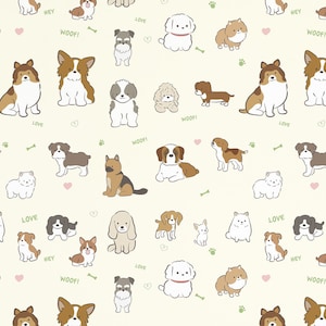Cute Dog wallpaper - Peel and Stick Wallpaper or Non Pasted Wallpaper / Dog Removable wallpaper / Beige self-adhesive wallpaper