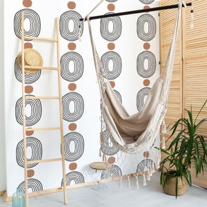 Abstract Shapes Removable wallpaper / Self-adhesive or Traditional wallpaper with Boho pattern / Line Art Peel and Stick wallpaper