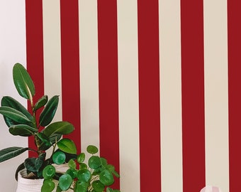 Red Cream Stripes wallpaper - Peel and Stick Wallpaper or Non Pasted Wallpaper / Striped Removable wallpaper / Red self-adhesive wallpaper