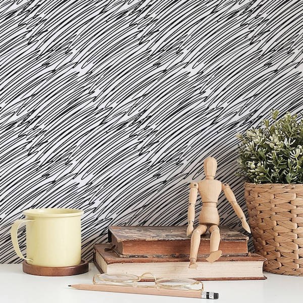Black and White Scribble Wallpaper - Etsy