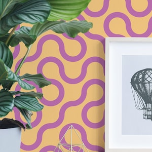 Bright Geometric Lines wallpaper - Peel and Stick Wallpaper or Non Pasted Wallpaper / Geometric Removable wallpaper / Orange wallpaper