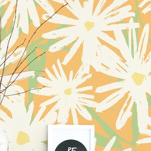 Eclectic Vintage Beauty Room wallpaper - Peel and Stick Wallpaper or Non Pasted Wallpaper / Floral Removable wallpaper / Orange wallpaper