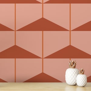 Terracotta Triangles On Pink wallpaper - Peel and Stick Wallpaper or Non Pasted Wallpaper / Tile Removable wallpaper / Terracotta wallpaper