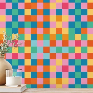 Multicolor Check wallpaper - Peel and Stick Wallpaper or Non Pasted Wallpaper / Check Removable wallpaper / Colorful self-adhesive wallpaper
