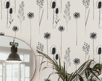 Beige minimalistisch Peel-and-Stick-behang / Bloemen verwijderbaar behang / Beige behang - zelfklevend of traditioneel