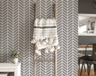 Herringbone Removable wallpaper / Gray and white Chevron Peel and Stick wallpaper / Geometric wallpaper - Self-adhesive or Traditional
