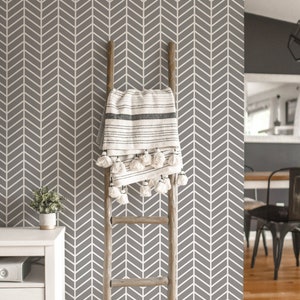 Herringbone Removable wallpaper / Gray and white Chevron Peel and Stick wallpaper / Geometric wallpaper - Self-adhesive or Traditional