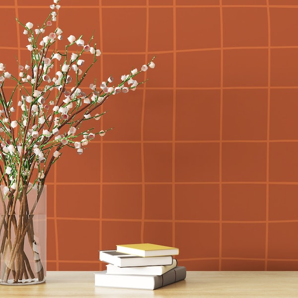 Terracotta Grid wallpaper - Peel and Stick Wallpaper or Non Pasted Wallpaper / Geometric Removable wallpaper / Terracotta wallpaper