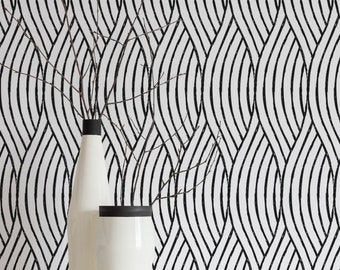 Monochrome Hand Drawn Removable wallpaper / Ikat Peel and Stick wallpaper / Bohemian wallpaper - Self-adhesive or Traditional