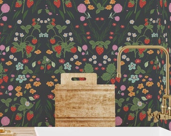 Wildwood wallpaper - Peel and Stick Wallpaper or Non Pasted Wallpaper / Floral Removable wallpaper / Blue self-adhesive wallpaper