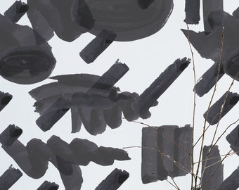Eclectic Brush Stroke wallpaper - Peel and Stick Wallpaper or Non Pasted Wallpaper / Brush stroke wallpaper / Black and white wallpaper