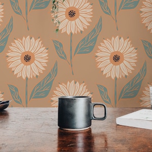 Sunflower Peel and Stick wallpaper / Warm Removable wallpaper / Floral wallpaper - Self-adhesive or Traditional