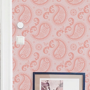 Light Pink Paisley wallpaper - Peel and Stick Wallpaper or Non Pasted Wallpaper / Paisley Removable wallpaper / Pink self-adhesive wallpaper