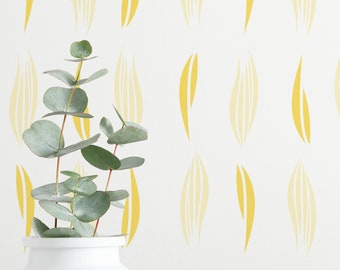 Yellow Minimalist Leaf Wallpaper: Eclectic Botanical Design (Peel and Stick or Non Pasted, Custom Sizes)