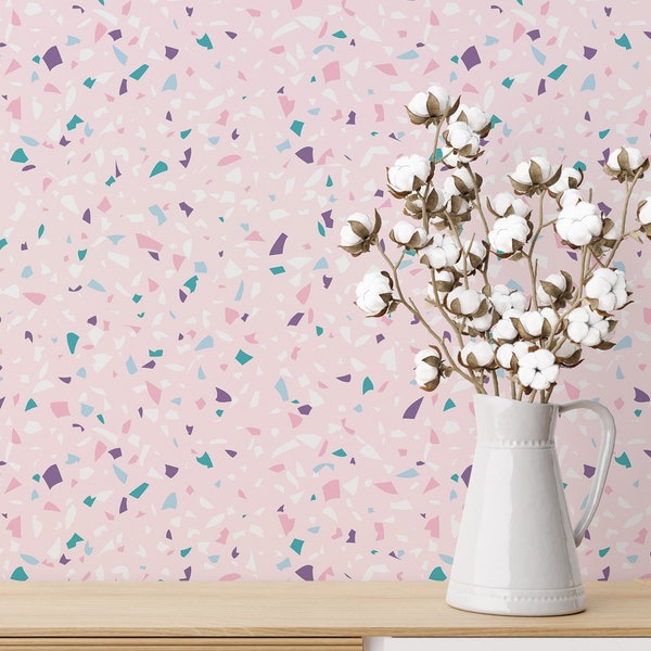 Pink Terrazzo Wallpaper: Modern Confetti Design (Peel and Stick or Non Pasted, Custom Sizes)