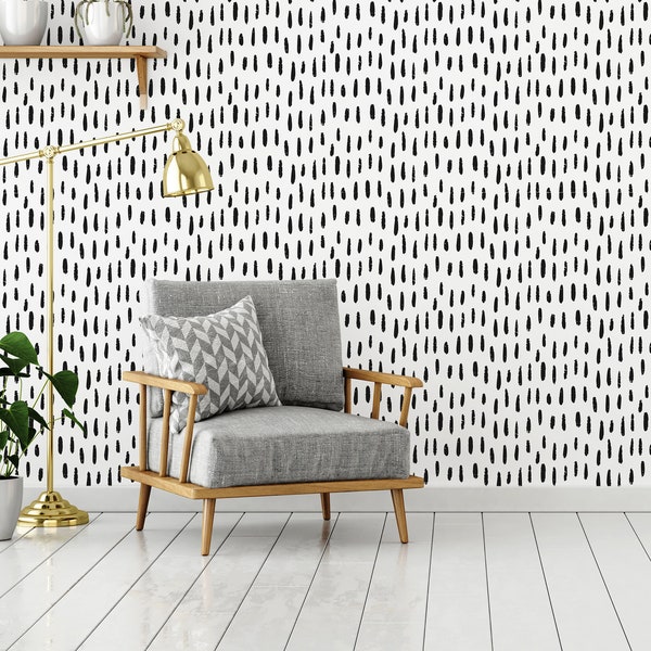 Brush Strokes Peel and Stick wallpaper / Brush Stroke Raindrop Removable wallpaper / Black and white wallpaper- Self-adhesive or Traditional