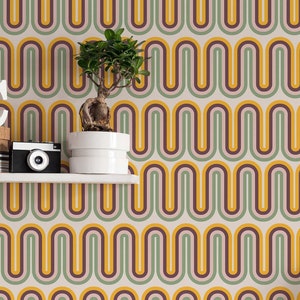 Orange and green Groovy Peel and Stick wallpaper / Rainbow Removable wallpaper / Orange and green wallpaper - Self-adhesive or Traditional