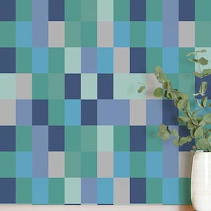 Turquoise And Gray Geometry wallpaper - Peel and Stick Wallpaper or Non Pasted Wallpaper / Geometric Removable wallpaper / Blue wallpaper