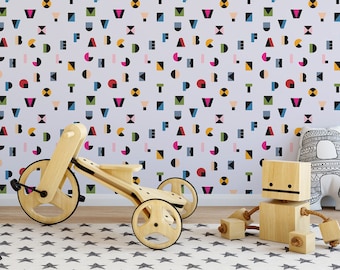 Colorful Alphabet Peel and Stick wallpaper / Letters Removable wallpaper / Kids room wallpaper - Self-adhesive or Traditional