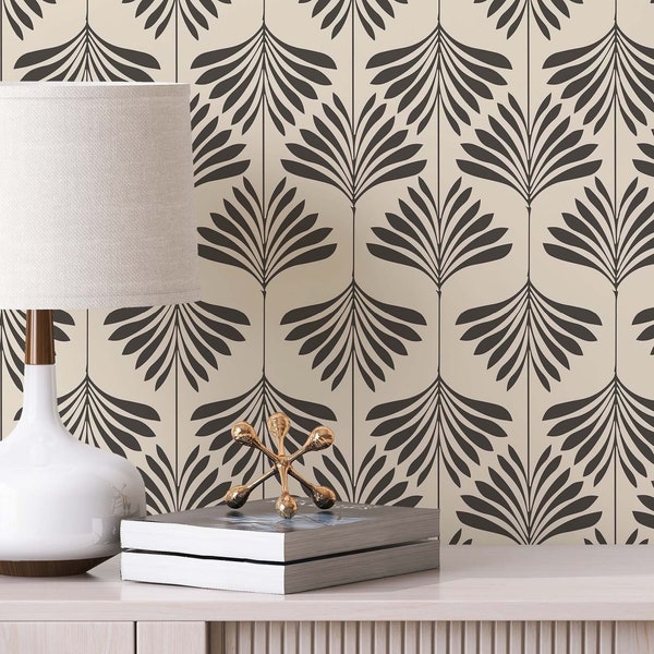 Beige Palm Peel and Stick wallpaper / Leaf Removable wallpaper / Beige wallpaper - Self-adhesive or Traditional