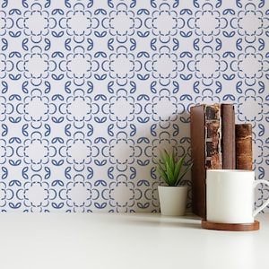Blue and white Tile Removable wallpaper / Moroccan Peel and Stick wallpaper / Mosaic wallpaper - Self-adhesive or Traditional