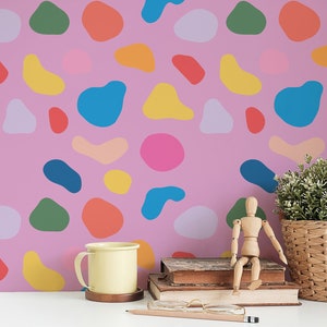 Abstract Shapes wallpaper - Peel and Stick Wallpaper or Non Pasted Wallpaper / Geometric Removable wallpaper / Pink self-adhesive wallpaper
