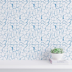 Abstract Peel and Stick wallpaper / Seamless Removable wallpaper / Blue and white wallpaper - Self-adhesive or Traditional