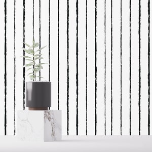 Vertical Lines Removable wallpaper / Black and white Brush Stroke Peel and Stick wallpaper / Line wallpaper - Self-adhesive or Traditional