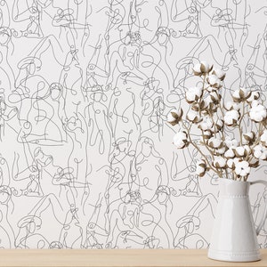 Lined lady body  Peel and Stick wallpaper / Lady body Removable wallpaper / Black wallpaper - Self-adhesive or Traditional