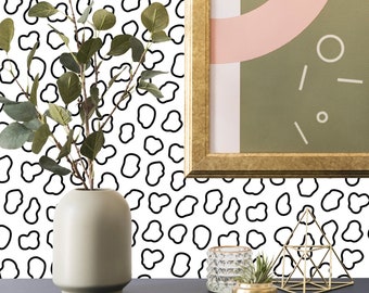 Black and White Abstract Shapes Wallpaper: Modern Minimal Design (Peel and Stick or Non Pasted, Custom Colors & Sizes)